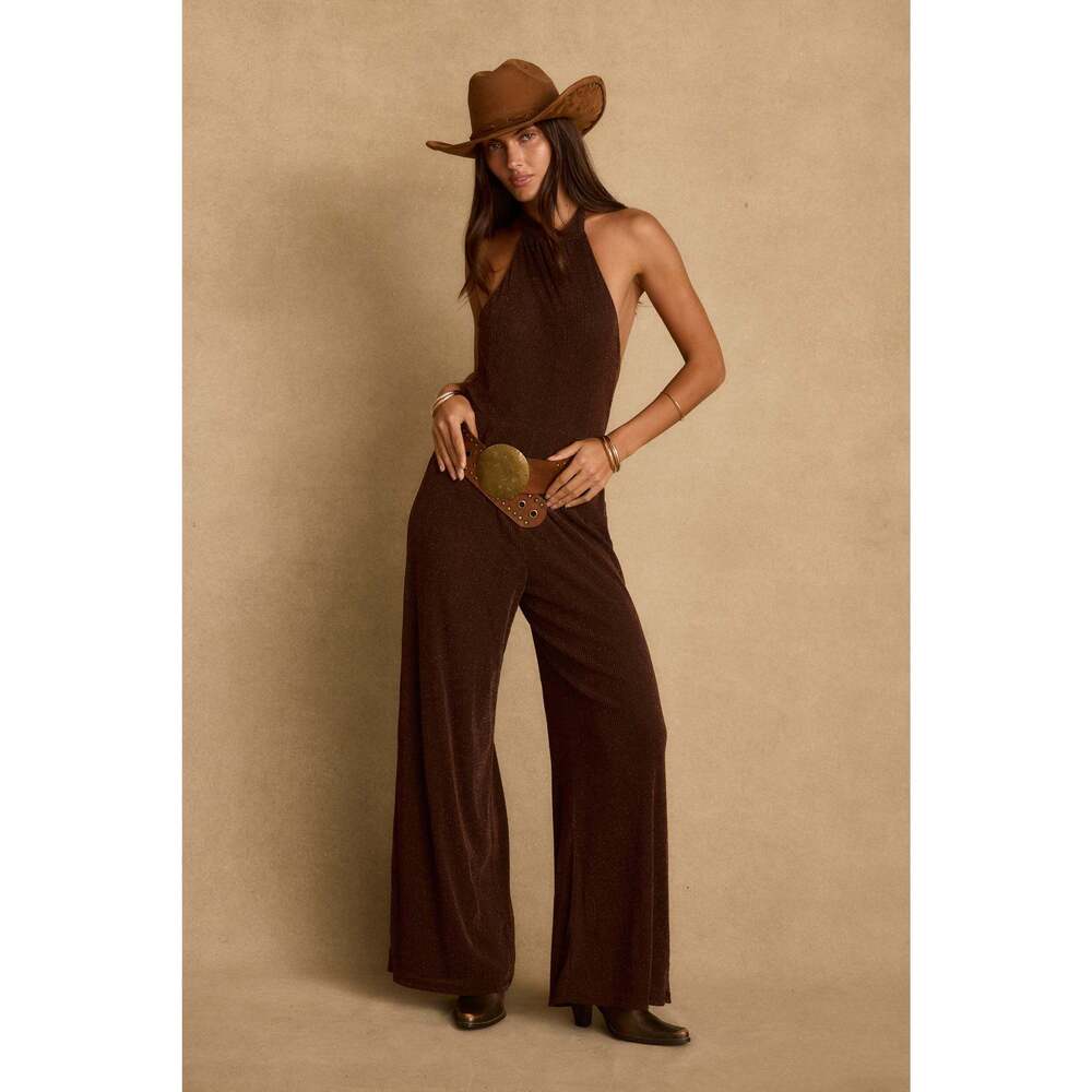 12th Tribe Stellan Espresso Halter Jumpsuit Size SS